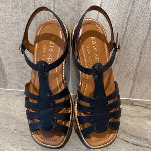 kate spade Navy Leather Strappy Slingback Sandals